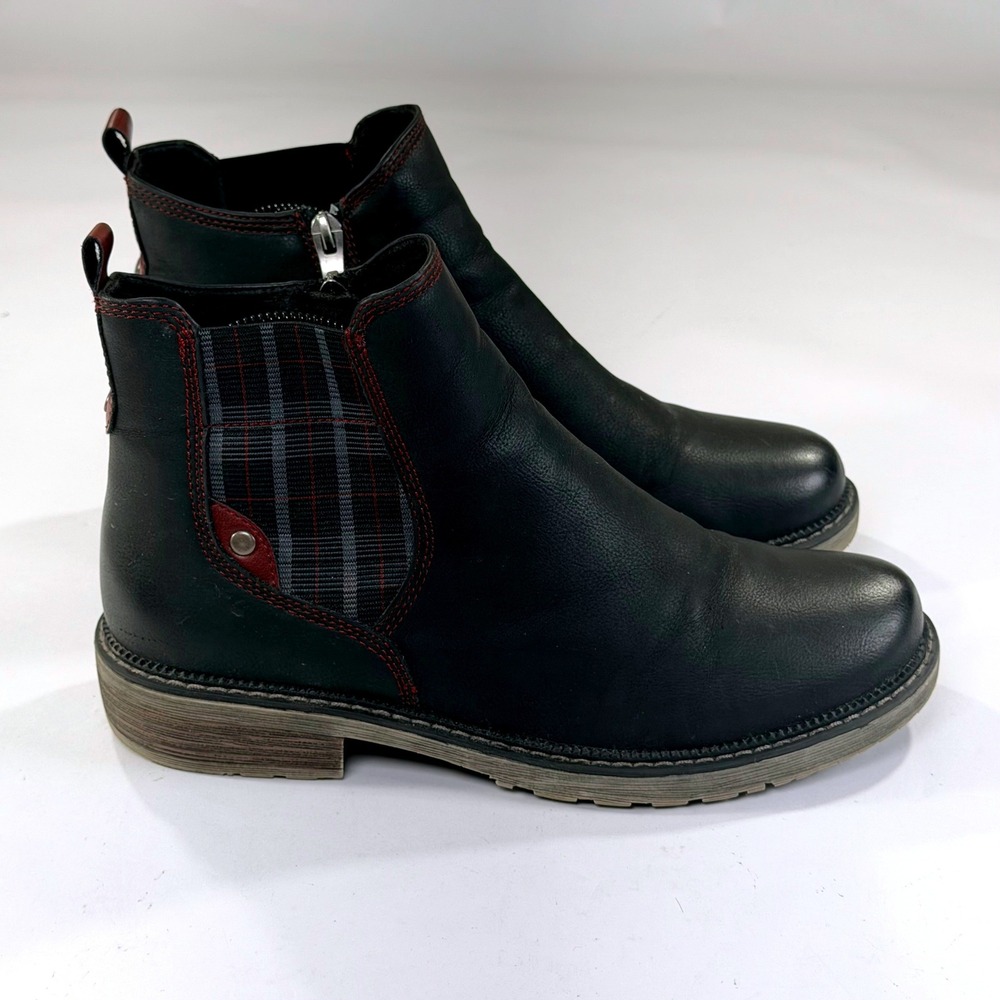 Spring Step Relife Nonia Boots Womens 40 Black Leather Plaid Ankle Minimalist